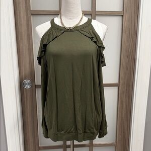 Express Olive Green Ruffle Cold Shoulder Blouse